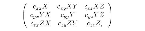 Matrix of complex multiples of three free density matrices