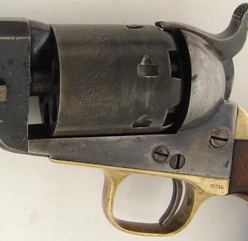 Colt Navy Revolver showing battle of Campeche engraving
